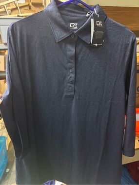 Ladies Cutter & Buck 3/4 Sleeve Polo Shirt - heather navy
